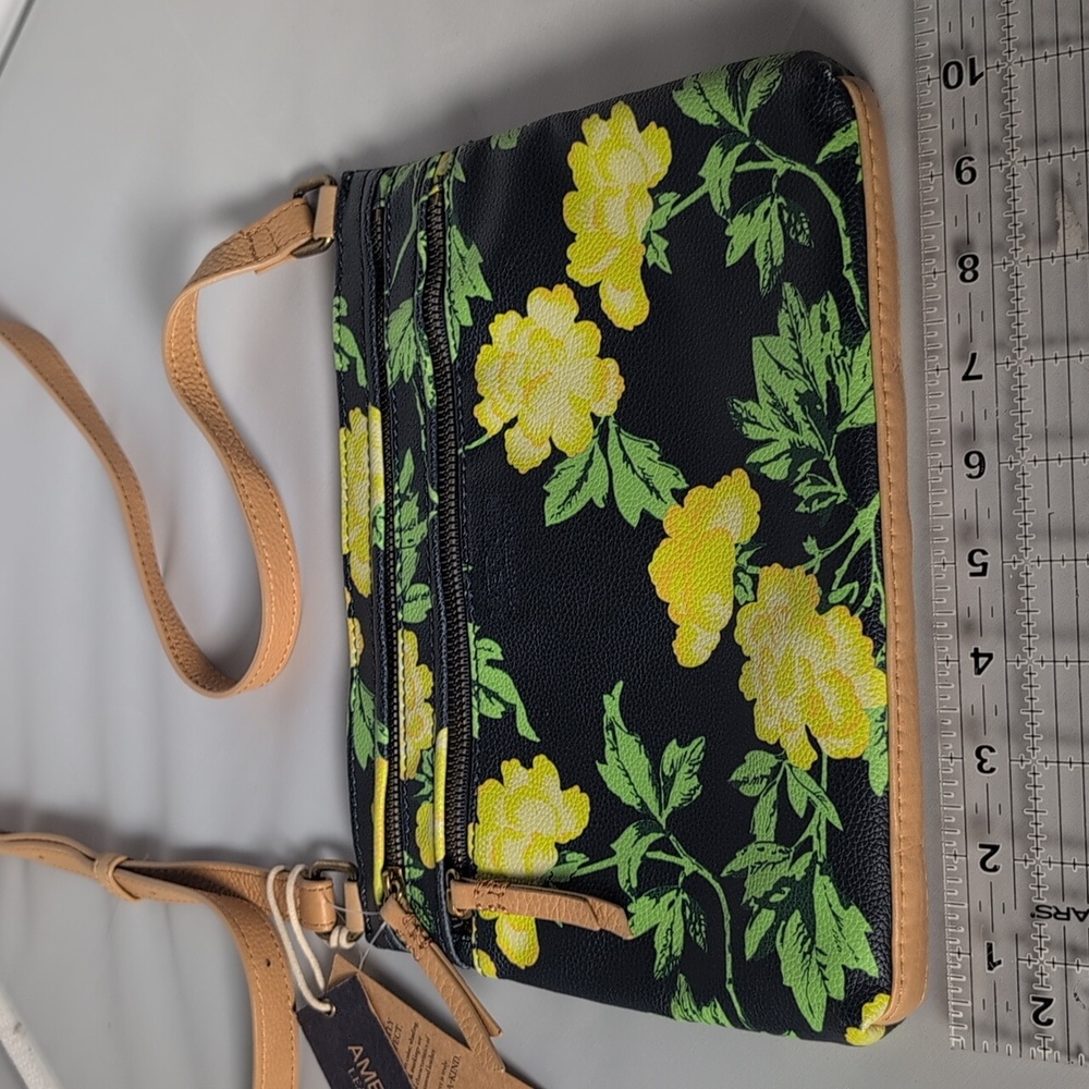 American Leather Co Green & Yellow Floral Thin Crossbody Bag - Picture 3 of 13